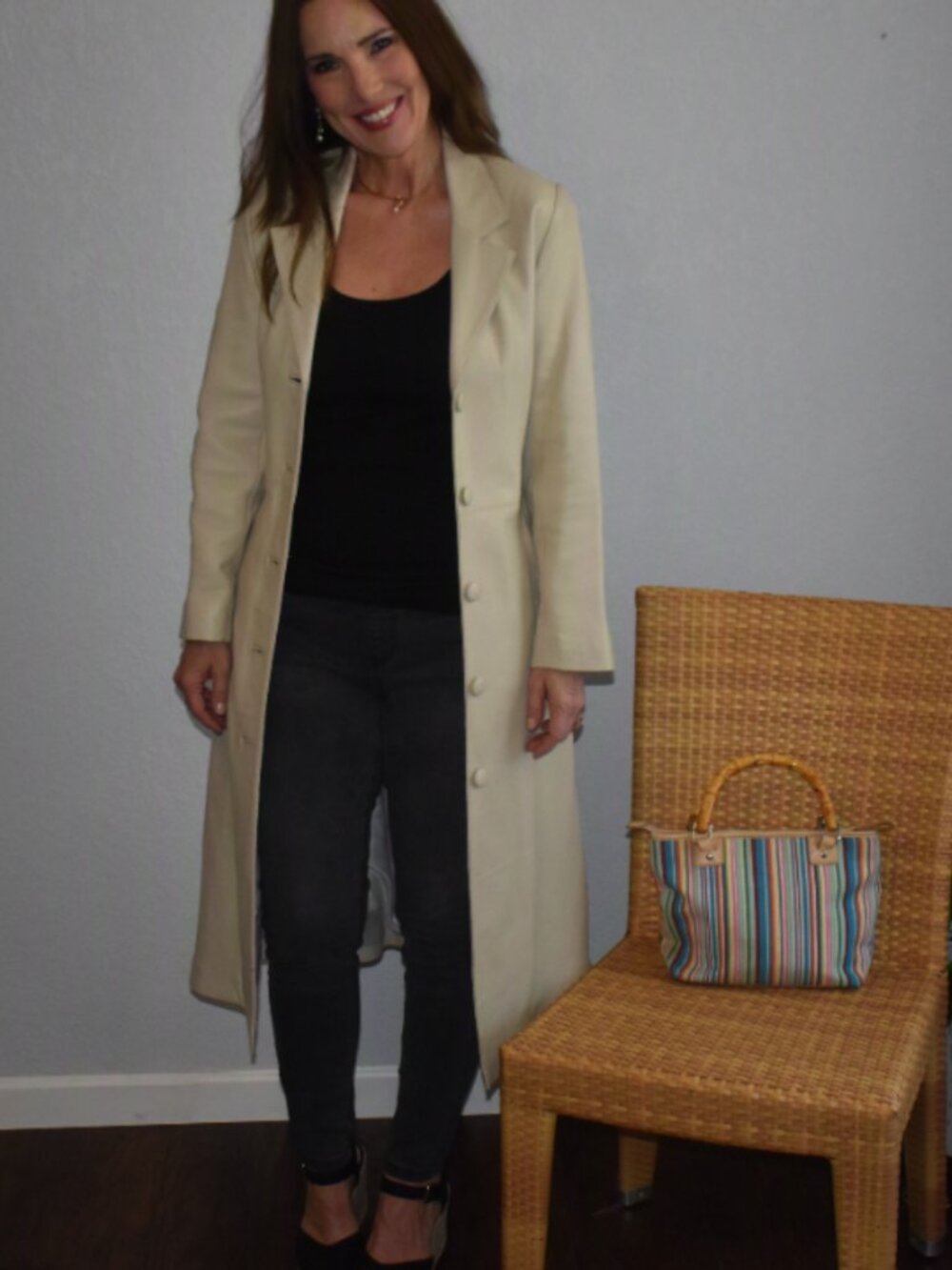 Vintage Moroccan Genuine Lambskin Leather Blazer Trench Coat Tan Size Small - Picture 3 of 13